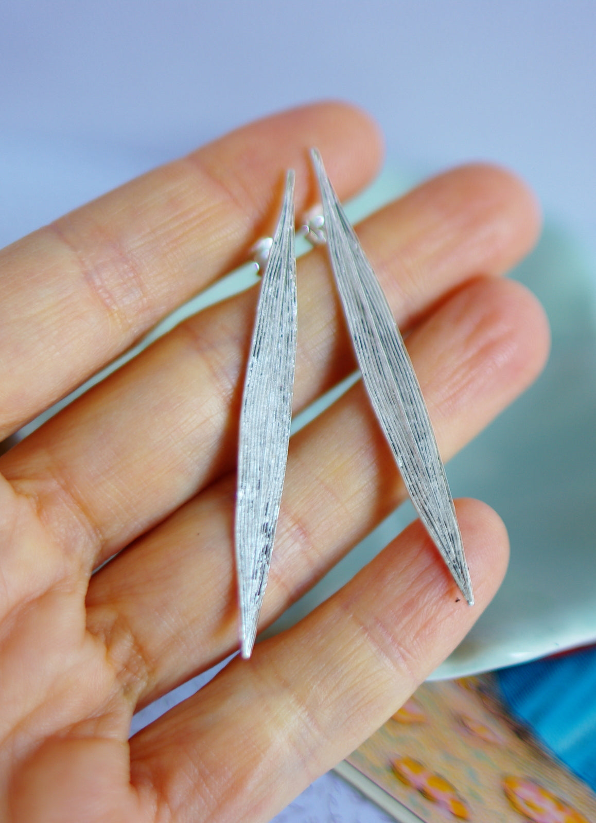Boucles d’oreilles Feuilles , métal argenté