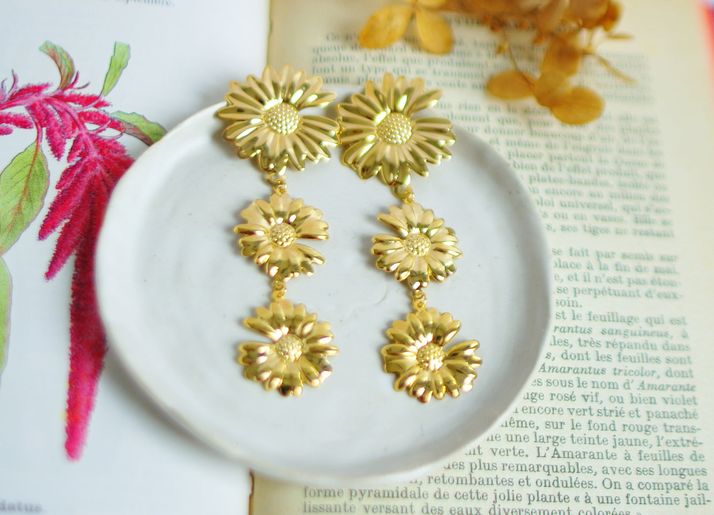 boucles d'oreilles trio de tournesols