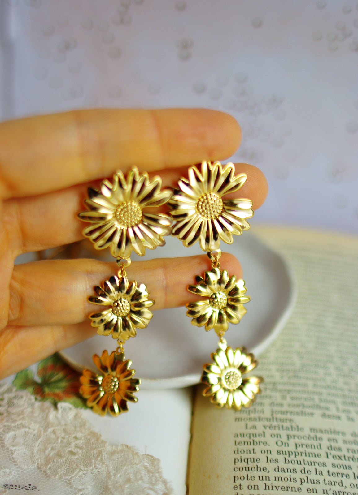 boucles d'oreilles trio de tournesols