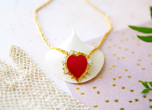 collier cœur rouge romantique